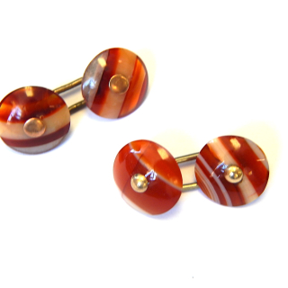 Vintage Agate, Silver & Gold Cuff Links