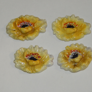 set of four Yellow Flower China Button fronts