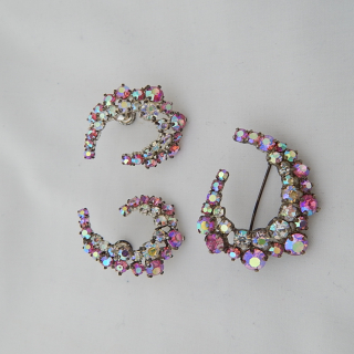 Pink and White Diamante Brooch and Earring set