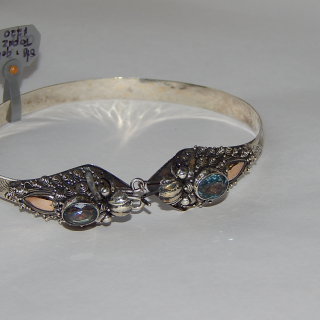 Sterling Silver, Gold and Blue Topaz serpent bracelet