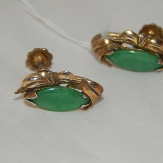 Gold Plated Jade and Silver screw on earrings
