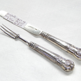 Georgian Silver Fruit knife and fork . 1827