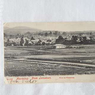 Masterton from Lansdowne Postcard.  Travelling Post Office 1905