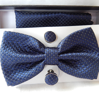 Blue Bow Tie, Pocket Square and Cufflink set
