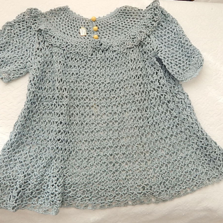 1930's Style Blue Crochet Little Girls Dress