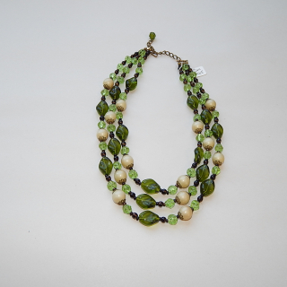 Triple String of Green Glass Vintage Beads