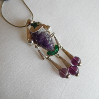 Sterling Silver , Amethyst and Malachite brooch PENDANT