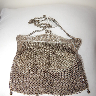 German Fancy Chain Mail Antique purse with kidd lining