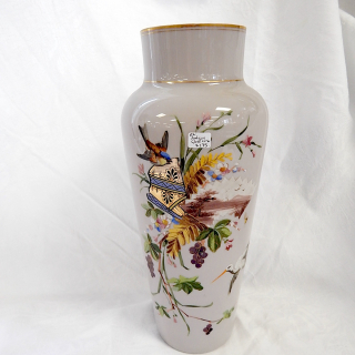 Large Antique Hand Painted Glass Vase