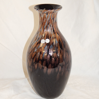Hand Blown Black & Gold Art Glass tall vase