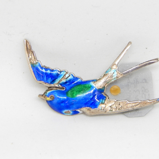 Sterling Silver and Enamel Blue Bird 1900's brooch