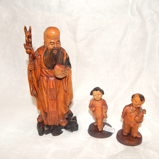 3 Antique carved wooden CHINESE figures