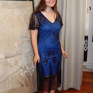 Blue and Black Sequined Dress