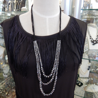 NEW Silver and Black triple string necklace